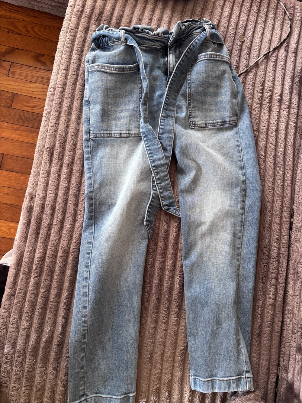 Candace Cameron Bure Light Blue Paperbag Waist Cropped Jeans